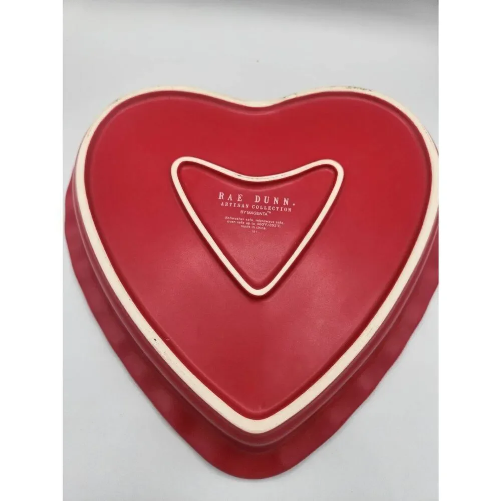 Rae Dunn BAKING LOVE Red Heart Dish Pan Ceramic Valentines Day Collectible